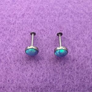 Sky-blue Opal Thread-less Body Jewelry/Earrings. Titanium with Bezel Setting.